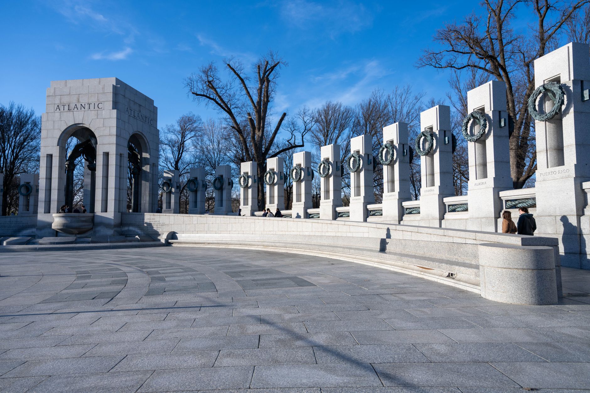 Daytime view of the World War II Memorial in Washington, D.C., USA.