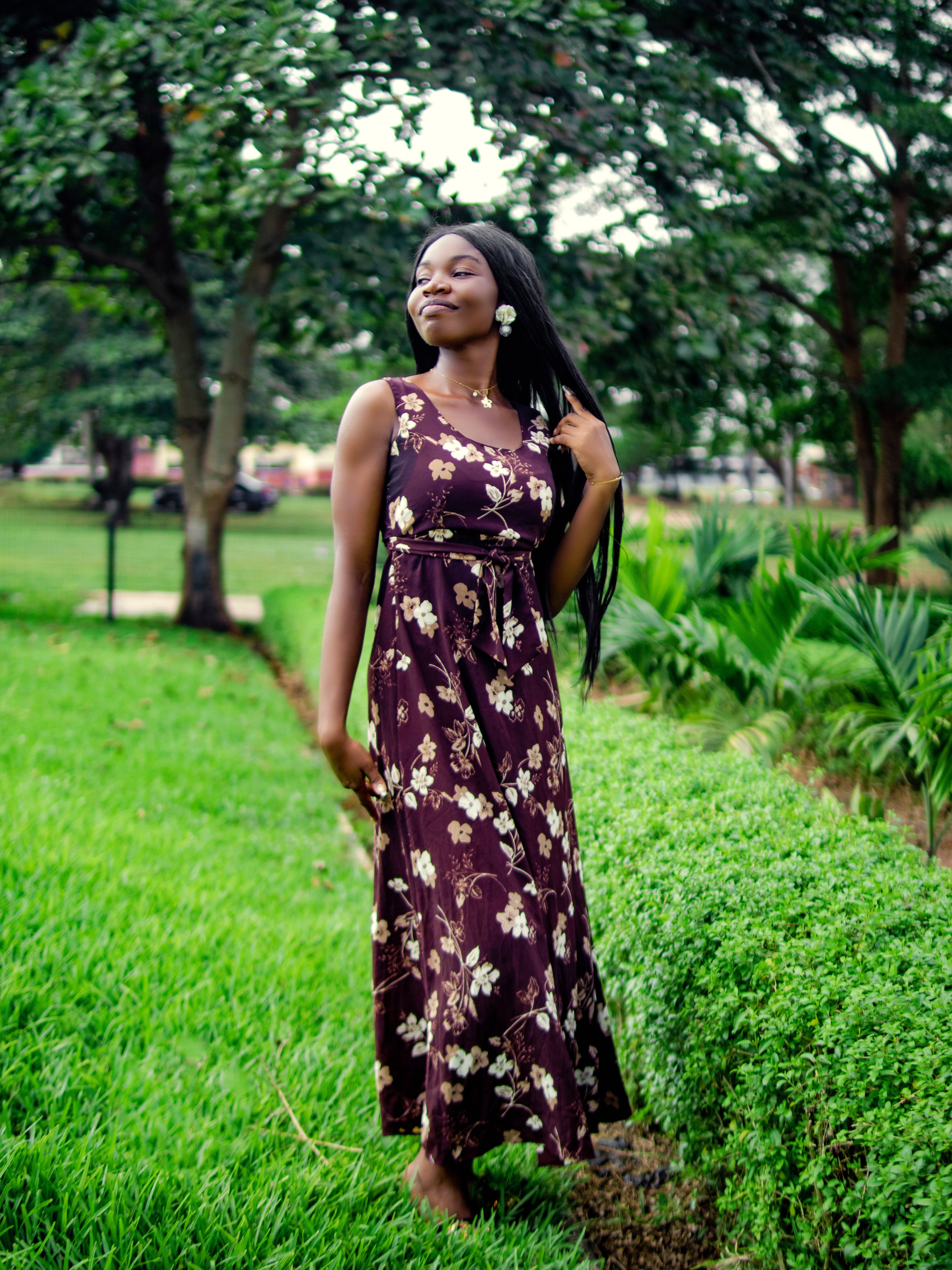 flowy floral dress midi Blue Floral Midi Summer Dress with Short Puff Sleeves Blue Floral / Small