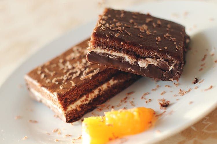 Baked Brownies On Plate