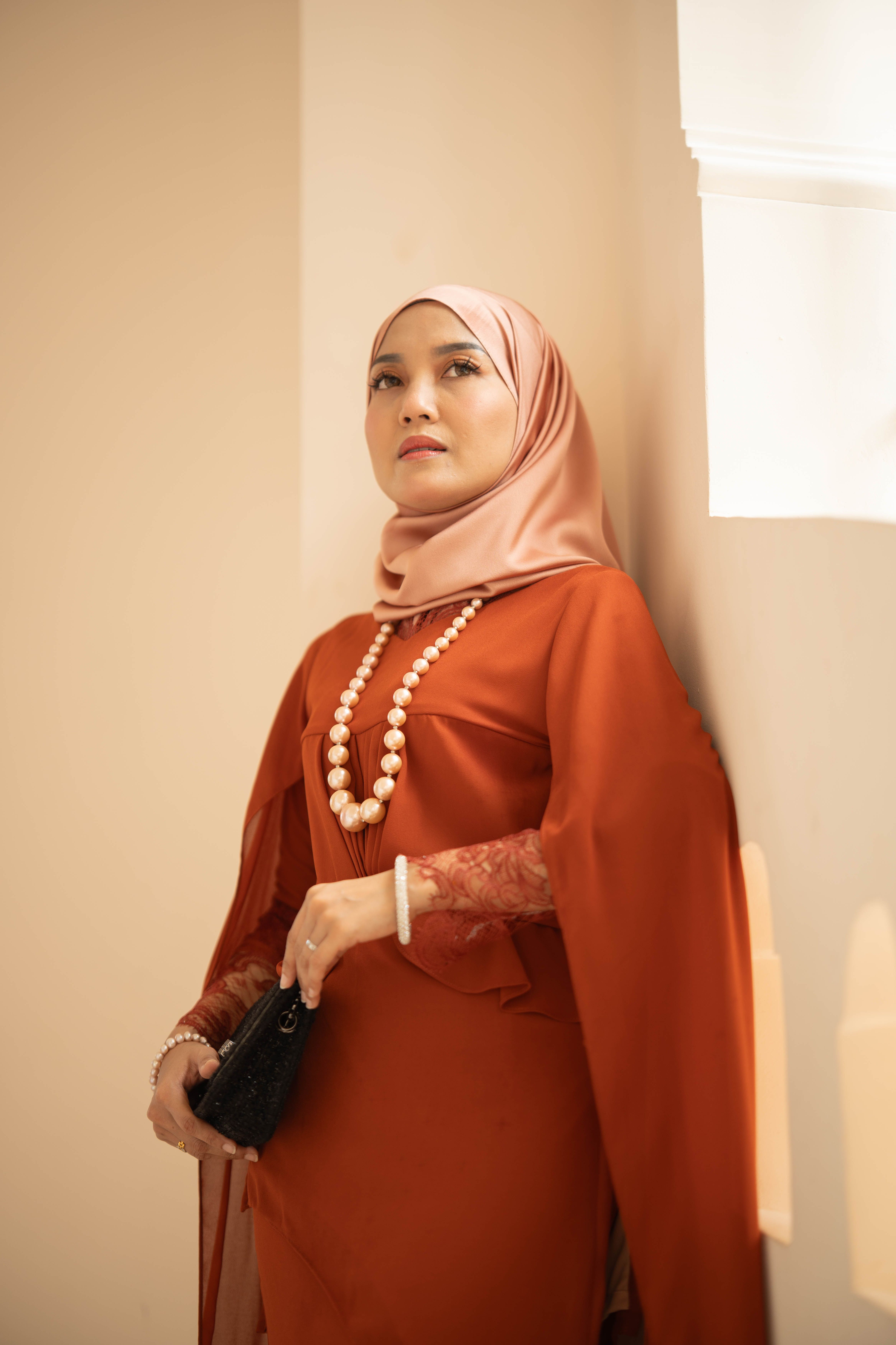 hijab with orange dress Silk Hijab Styles-25 Ideas How to Wear a Silk Hijab in Style
