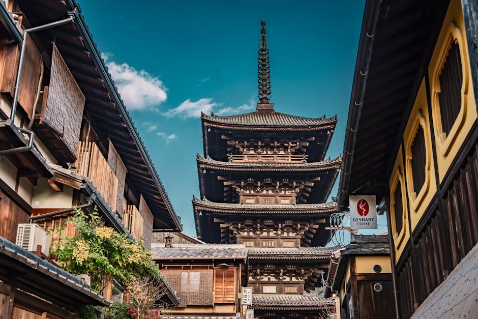 Kyoto Easter scenery with cherry blossoms and traditional architecture
