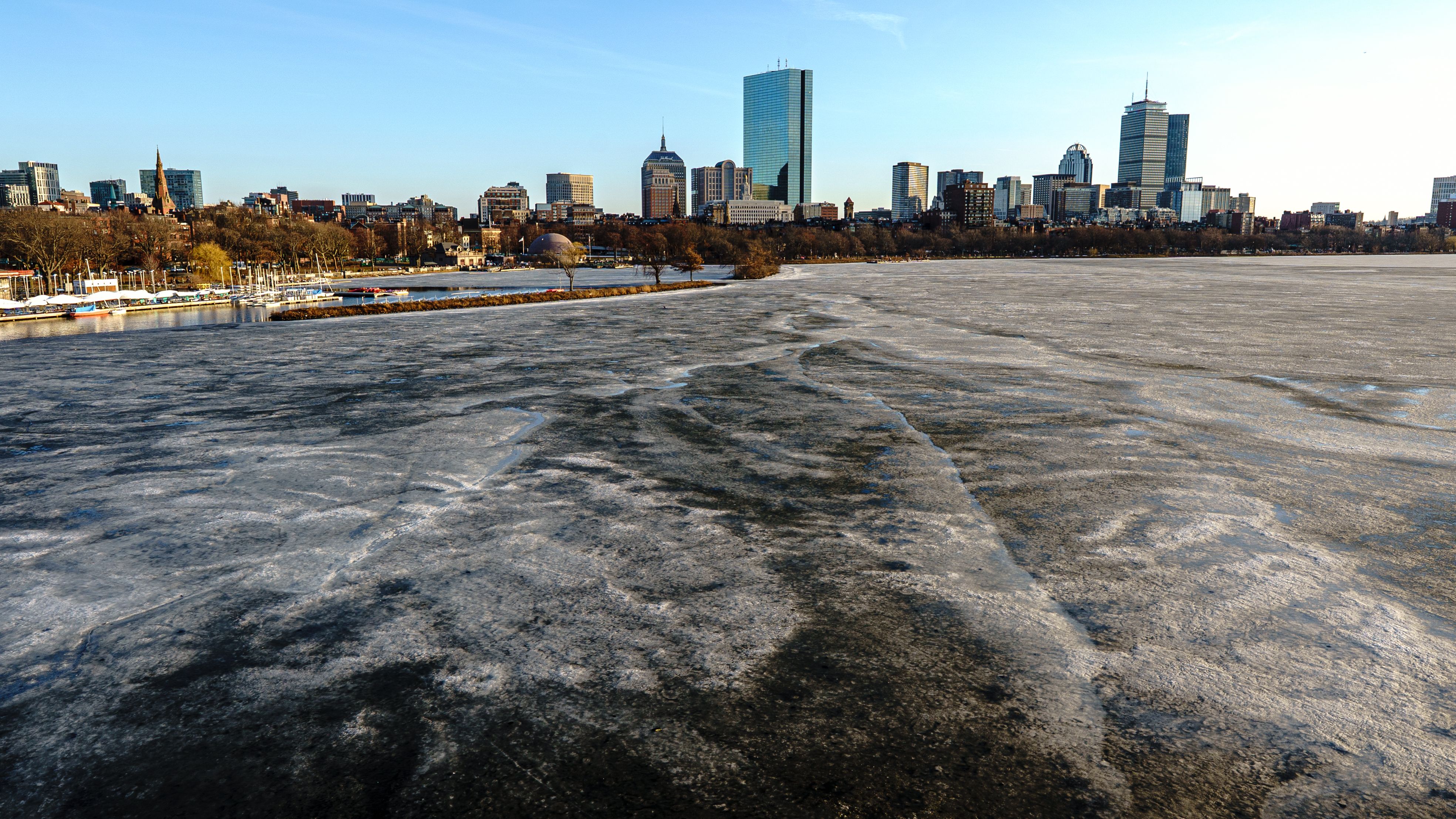 Boston Skyline Overlooking Frozen Charles River in Winter · Free Stock ...