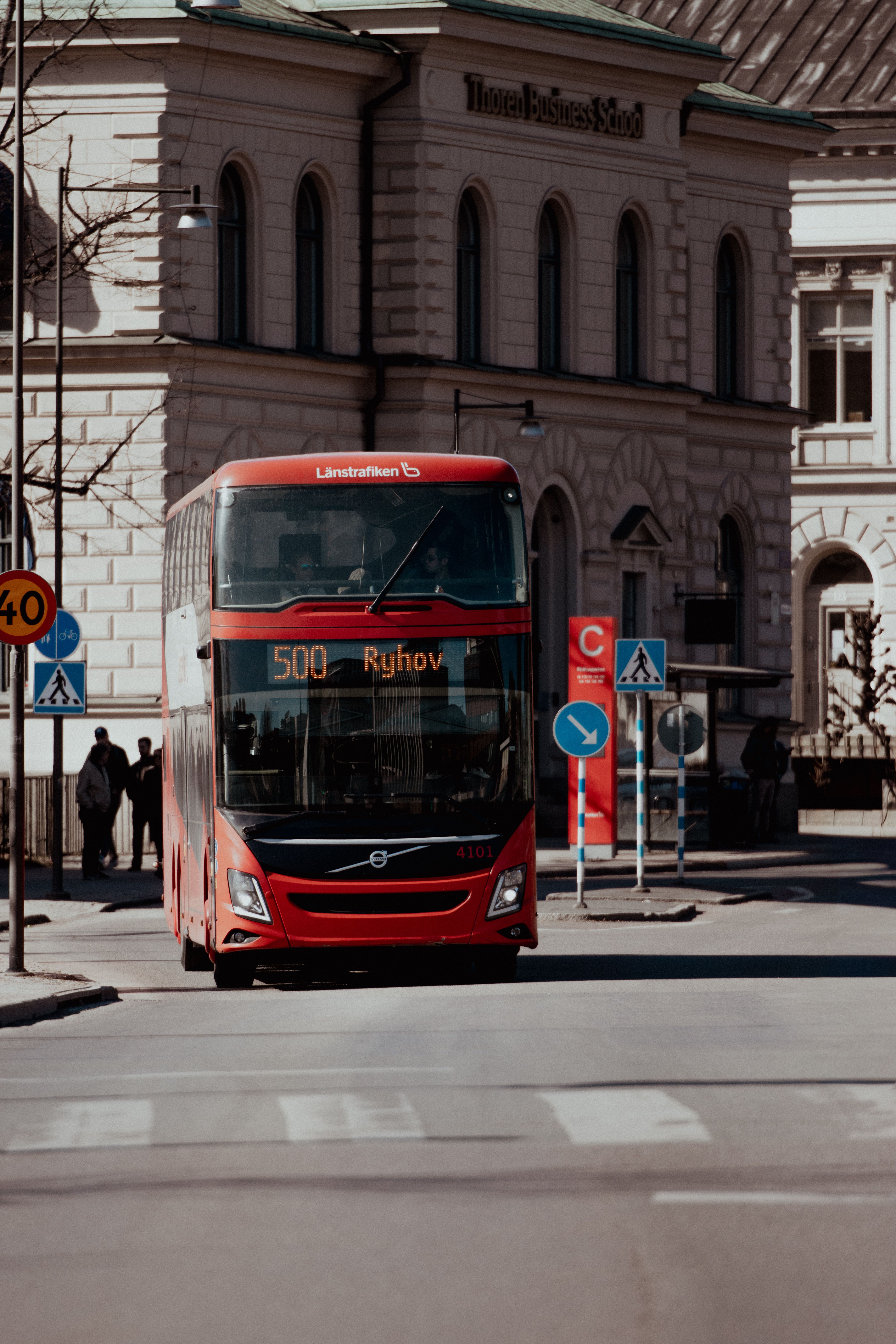 Red Bus on City Street in Jönköping, Sweden · Free Stock Photo