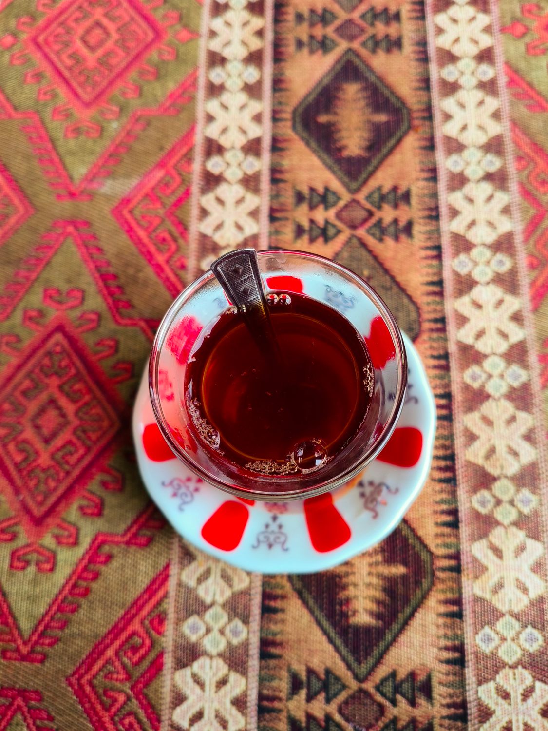Turkish Tea Flag Turkish Tea on Traditional Patterned Tablecloth · Free Stock Photo