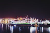 Illuminated Cargo Port at Night