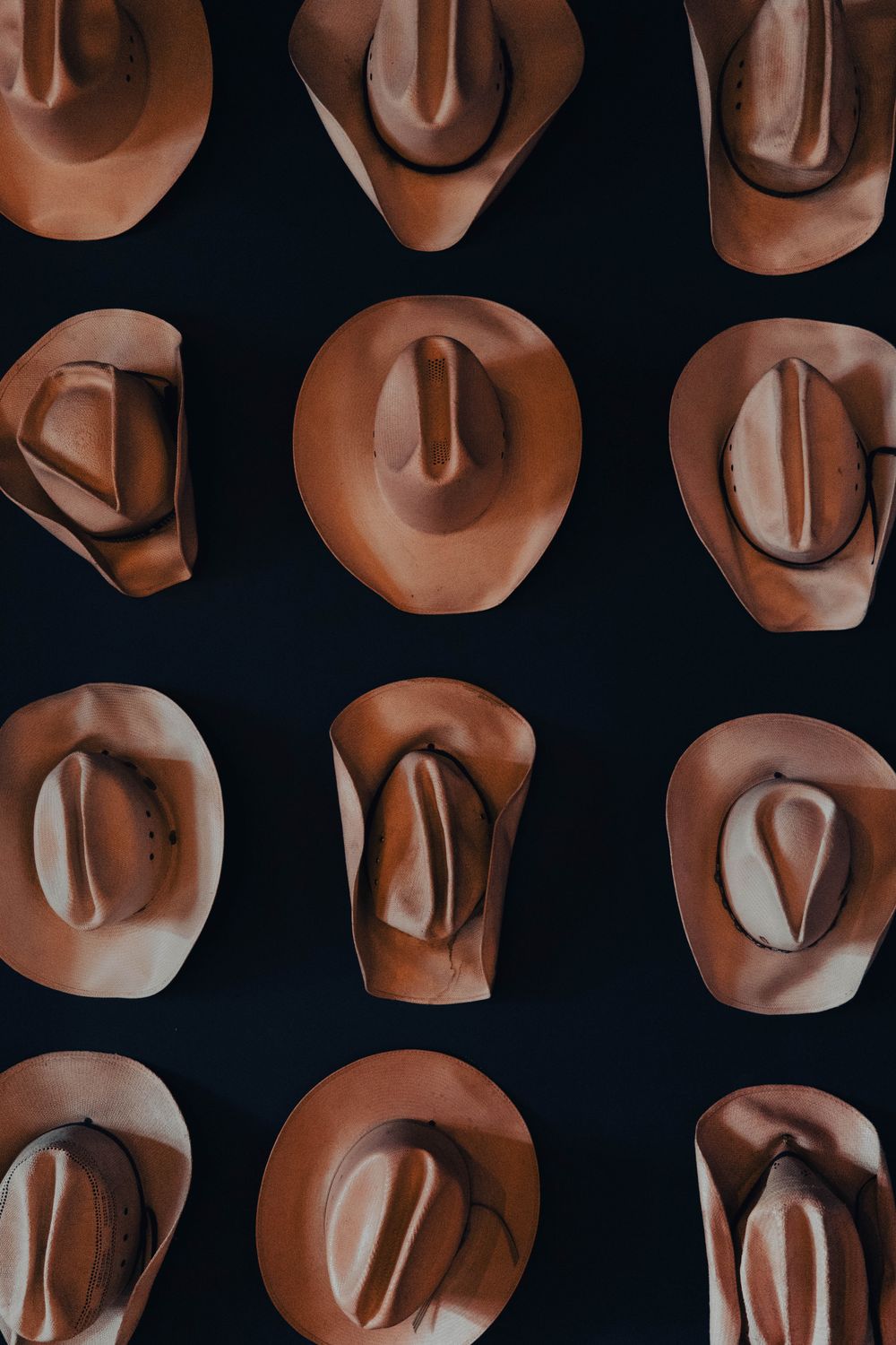 Felt hat crowns arranged from above