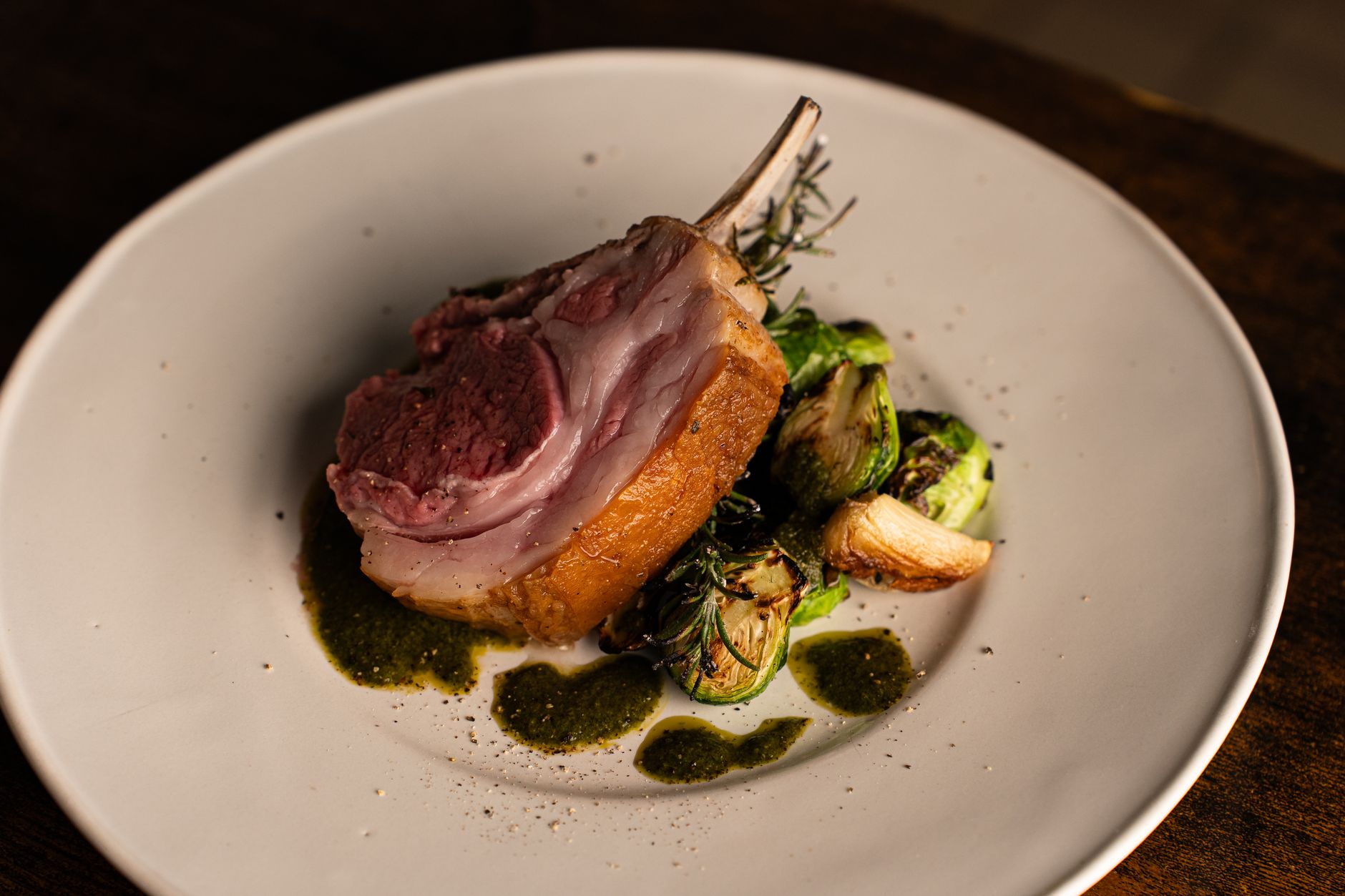 Creamy sunchoke puree served alongside lamb