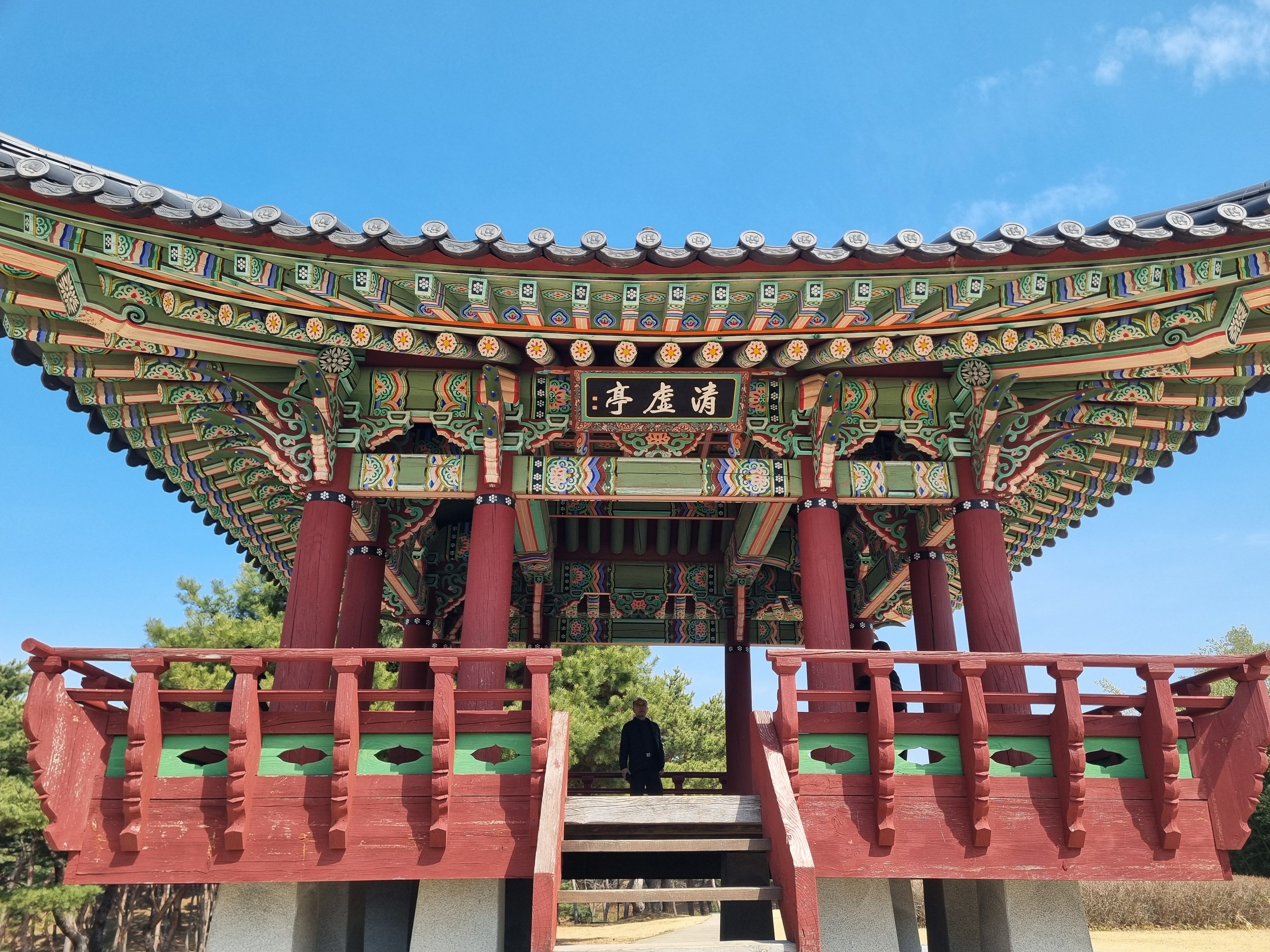 한옥의 기와와 어우러진 탐스러운 겹벚꽃 풍경