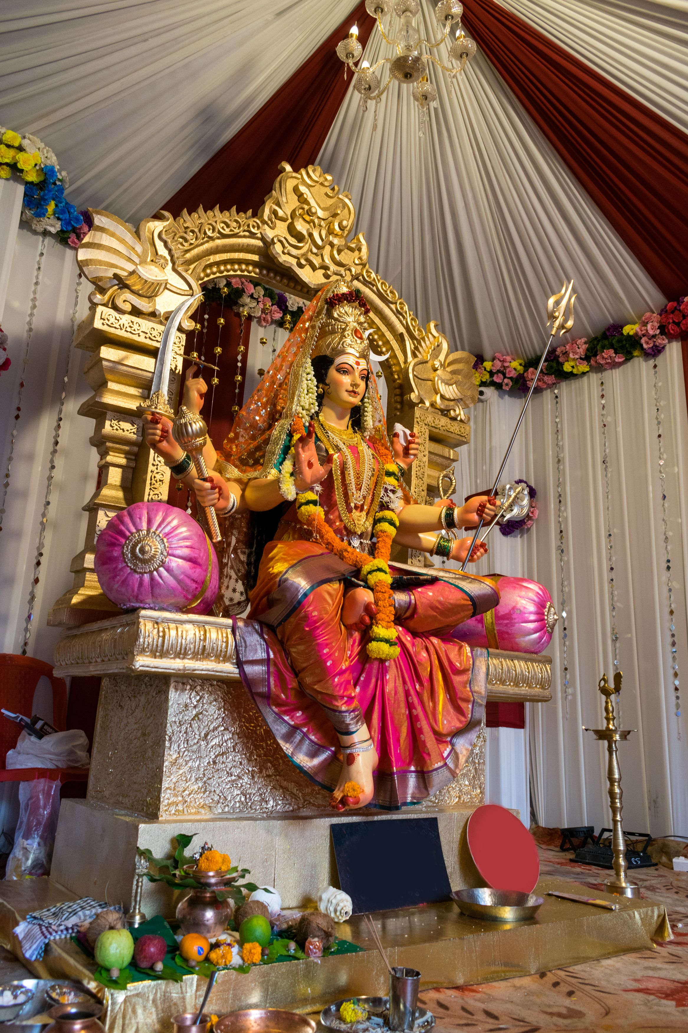 Vibrant depiction of Goddess Durga at a Hindu festival in Mumbai.