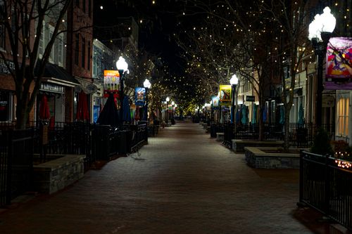 Free stock photo of architecture at night, brick walkway, calm urban scene Stock Photo