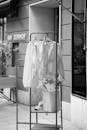 Elegant Street Display with Clothing Rack