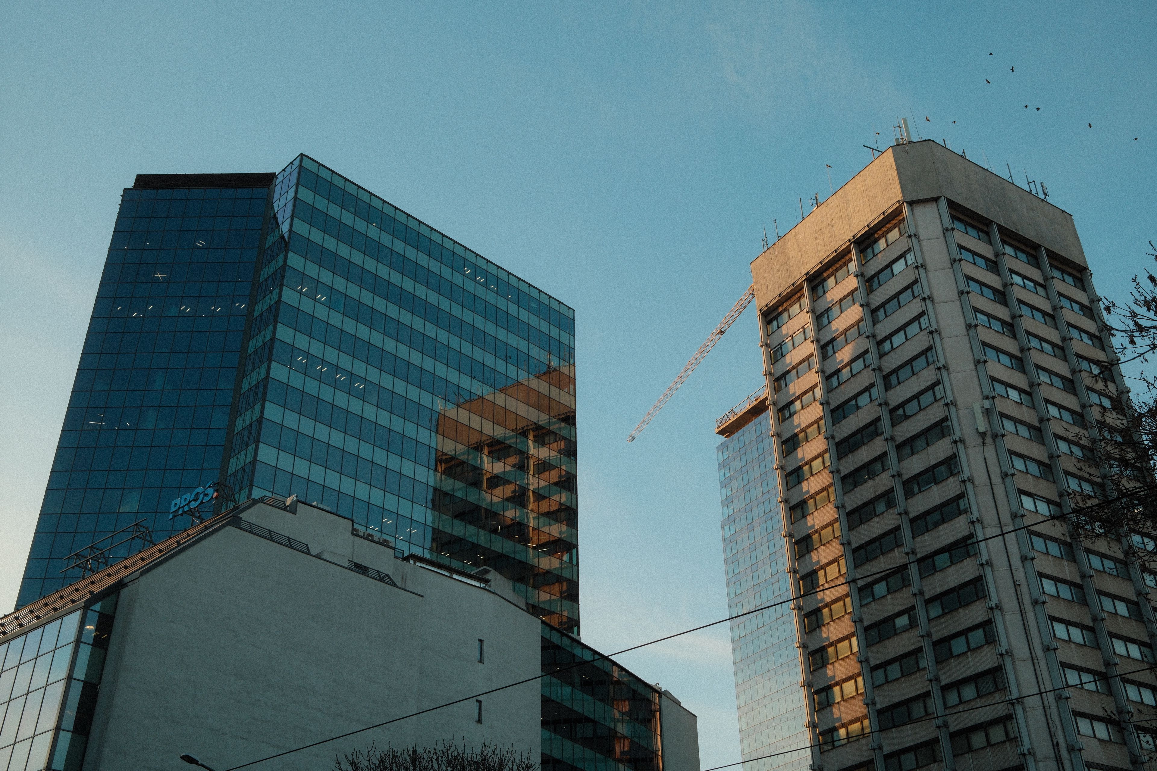 Modern glass office towers along Tsarigradsko Shose boulevard in Iztok district, Sofia
