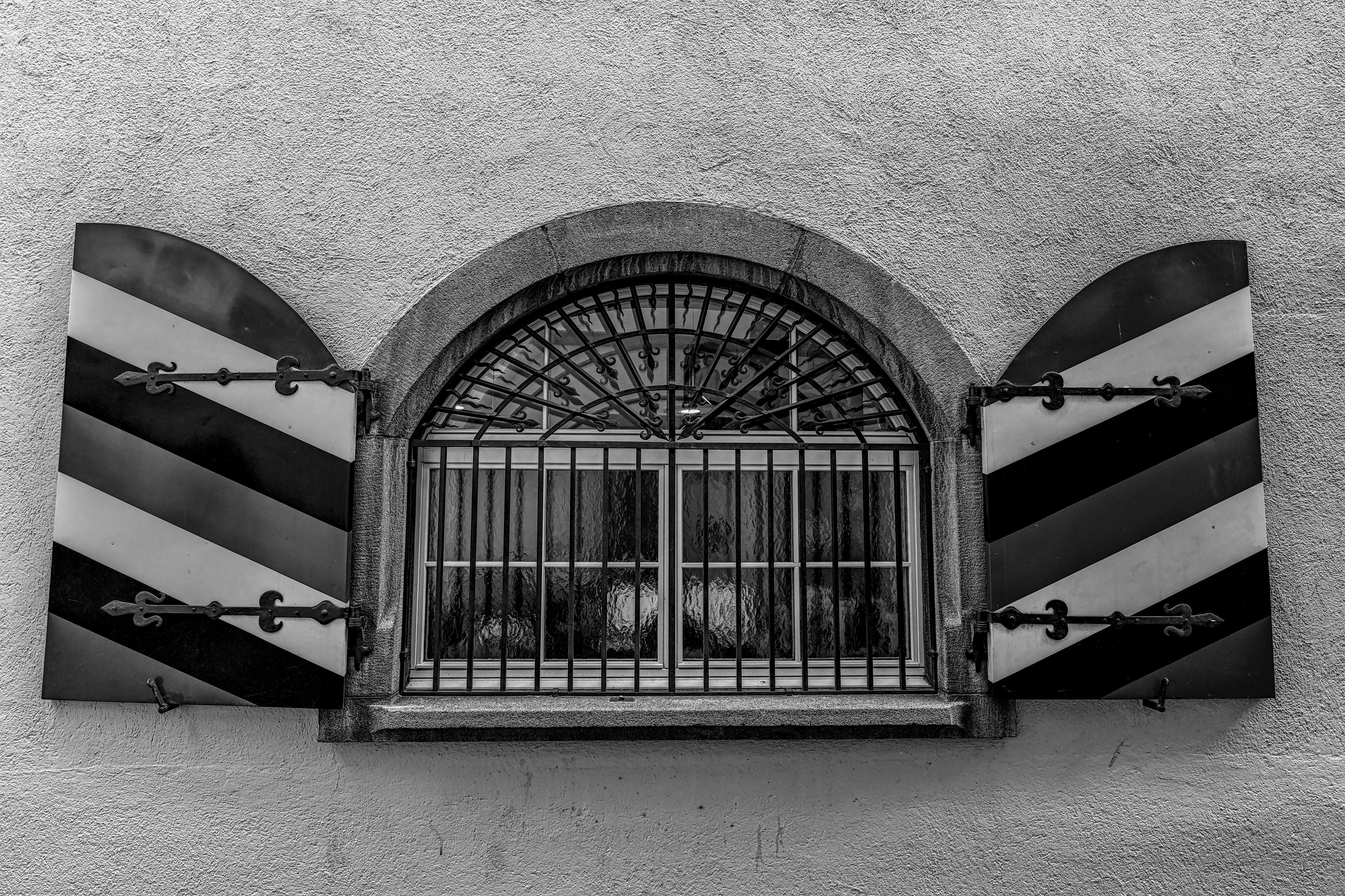 Historic Swiss Window with Striped Shutters · Free Stock Photo