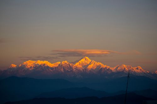 Free Stunning view of Kanchenjunga mountains at sunrise, captured from Rishop, India. Stock Photo