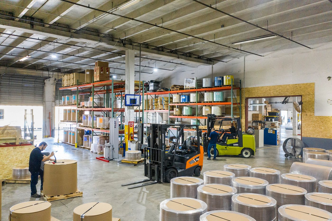 Industrial warehouse showing forklift loading paths and freight footprints