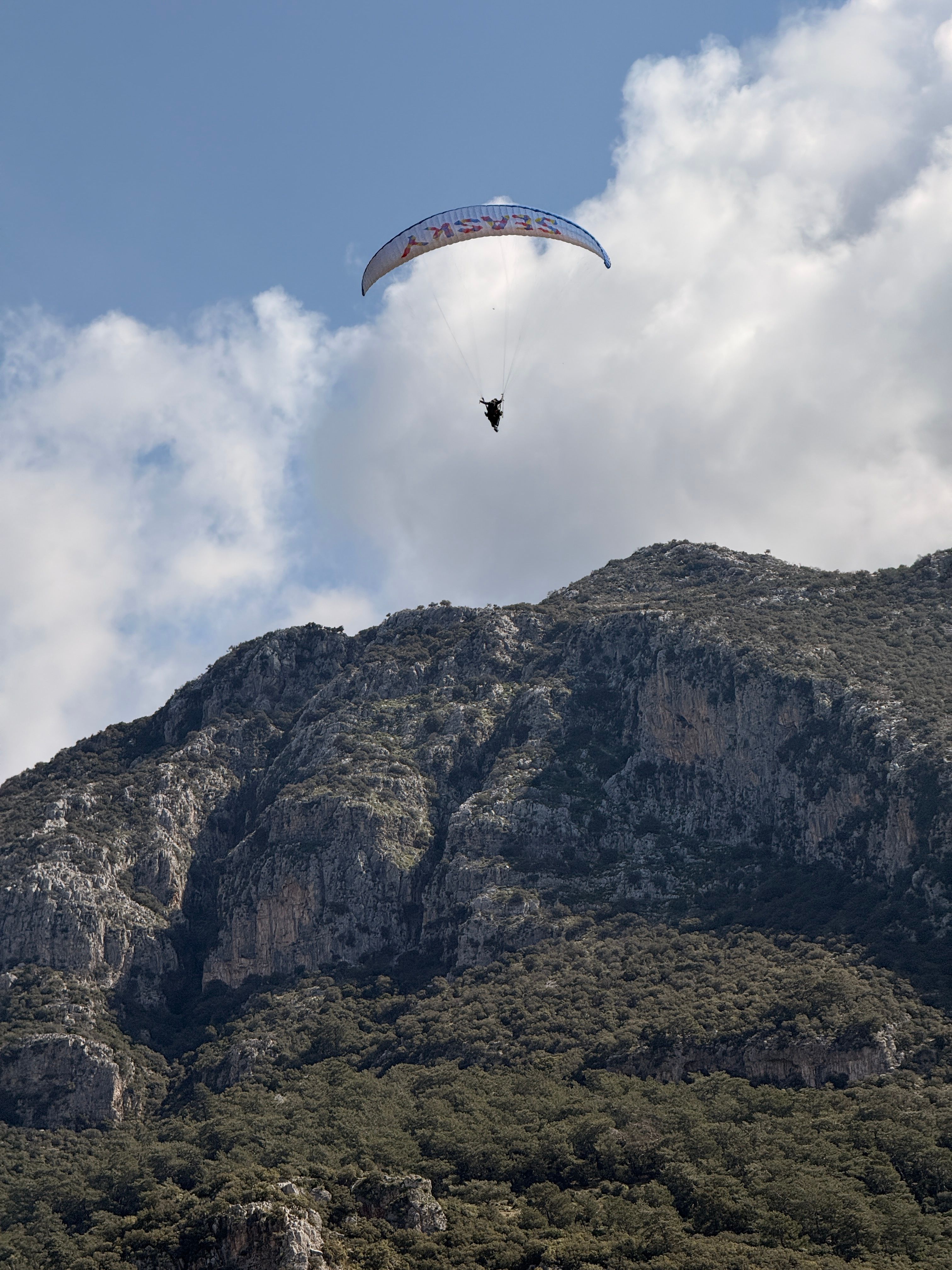 Paraglider Soaring Over Breathtaking Mountain Landscape