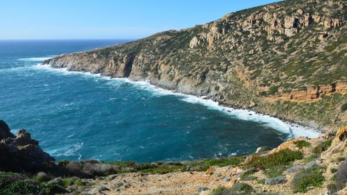 Free Stunning view of rocky coastline and azure waters in Calvi, Corse, France. Stock Photo