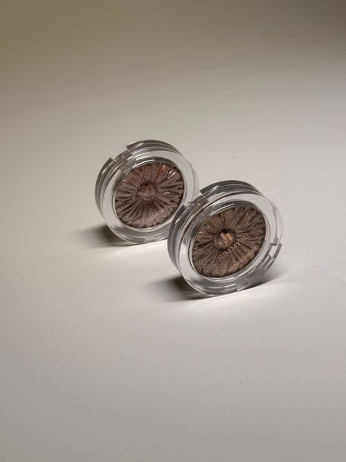 Free Detailed image of two brown decorative coins against a neutral background. Stock Photo