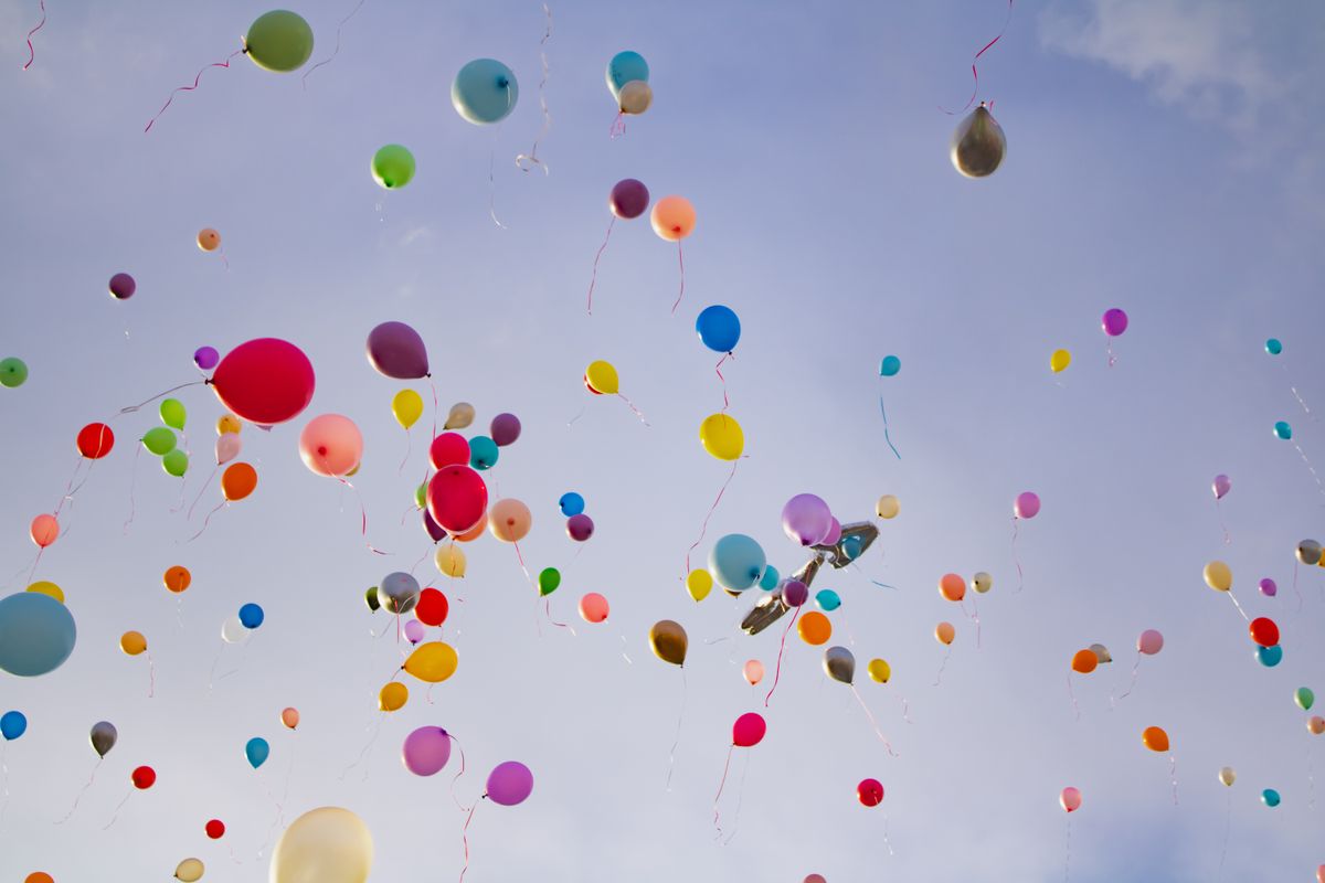 Colorful balloons ready for a New Year's Eve balloon pop countdown