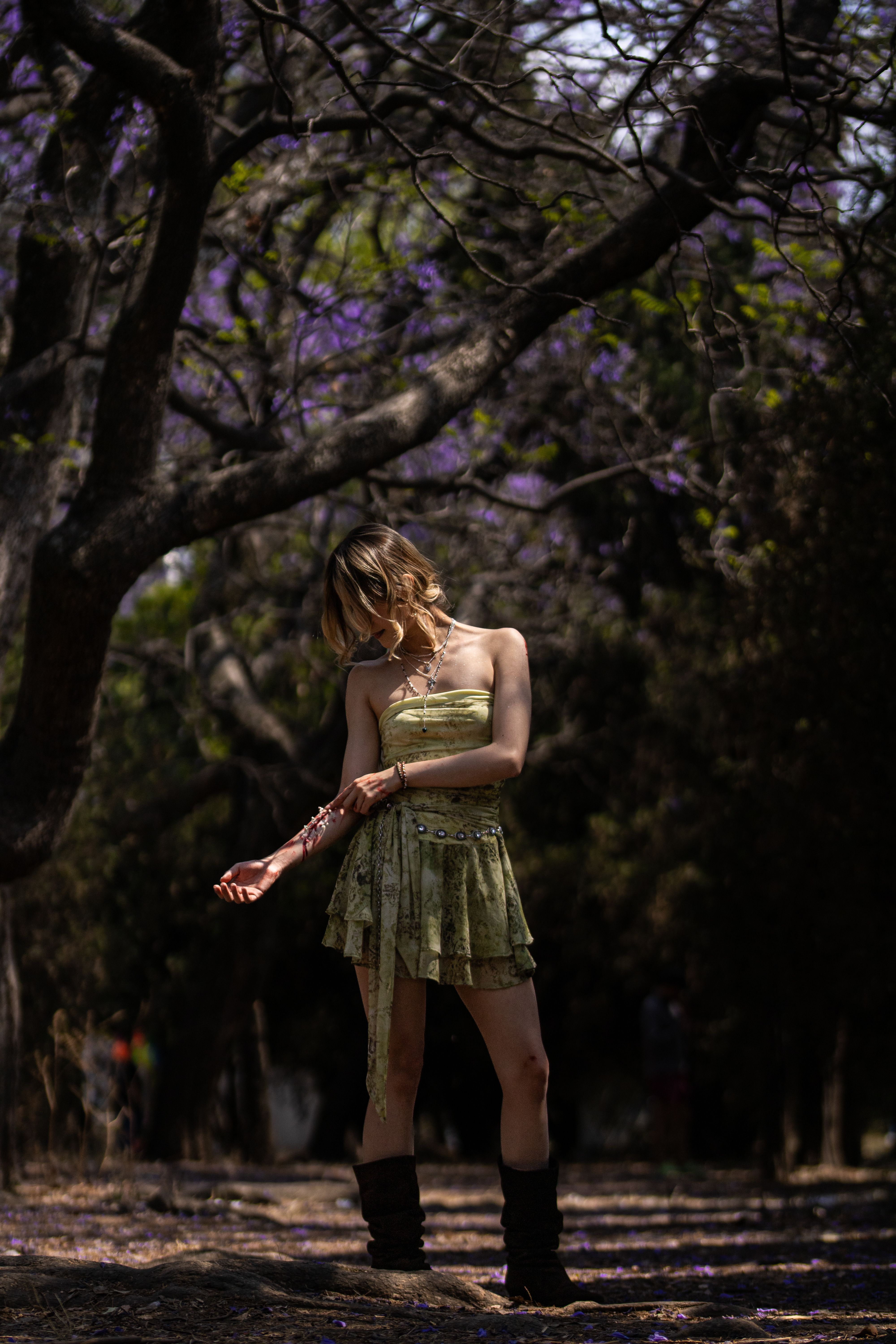 Woman in Green Dress Standing Under Flowering Trees · Free Stock Photo