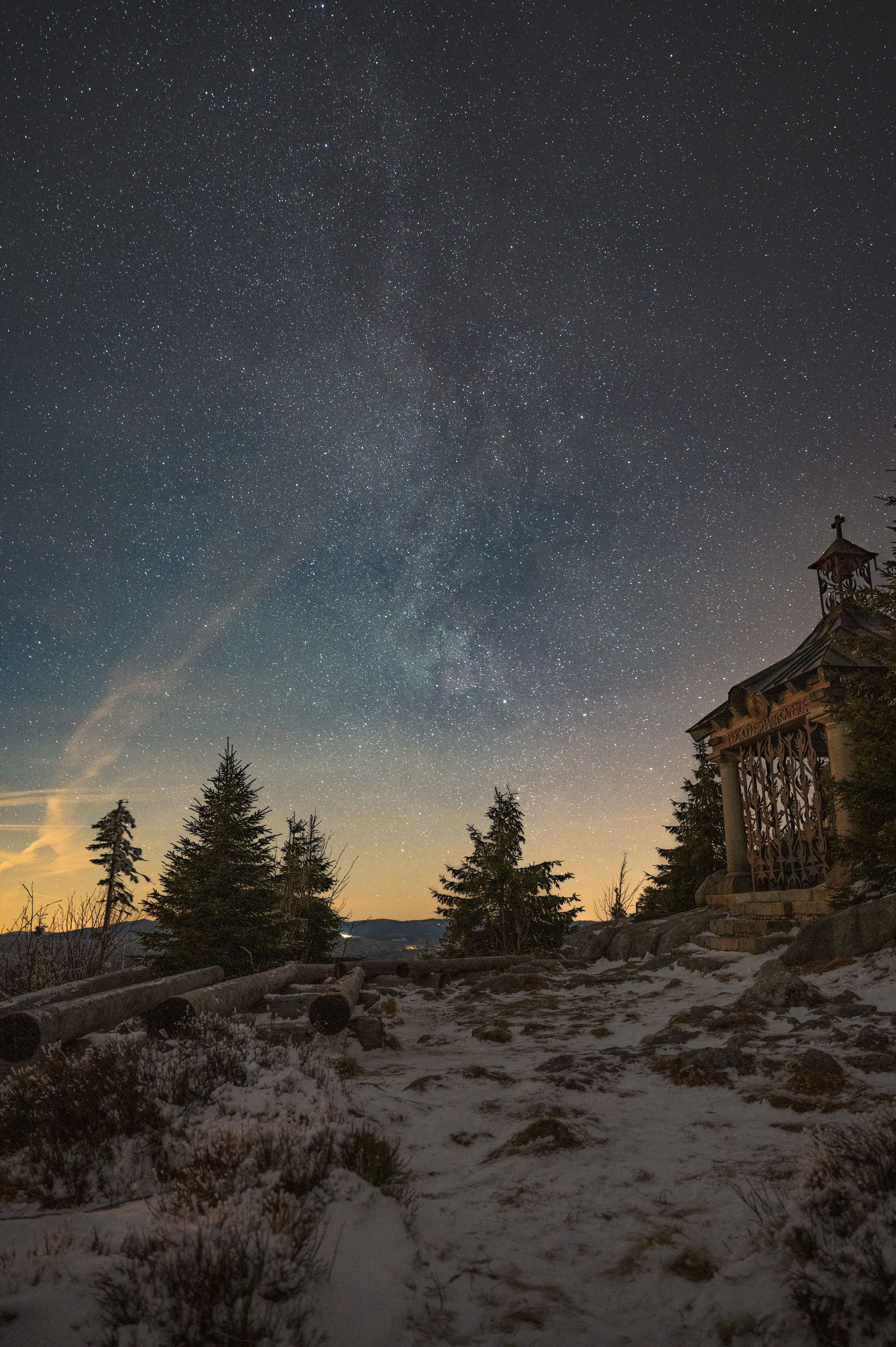 Starry Night Sky Over Snowy Mountain Landscape · Free Stock Photo