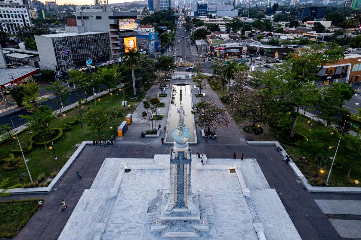 Aerial View of San Salvador's Monumento al Divino Salvador del Mundo ...