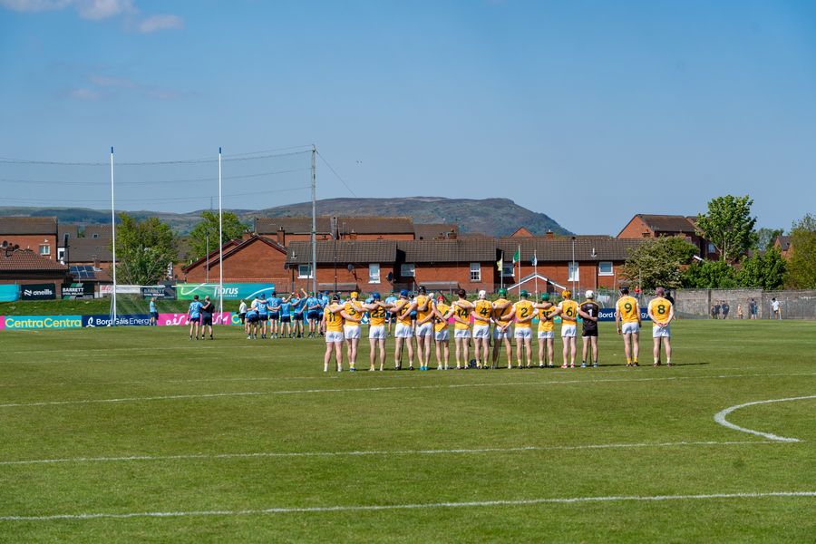 Irish Gaelic football teams gathered on a sunny day, showcasing traditional sports culture in Ireland