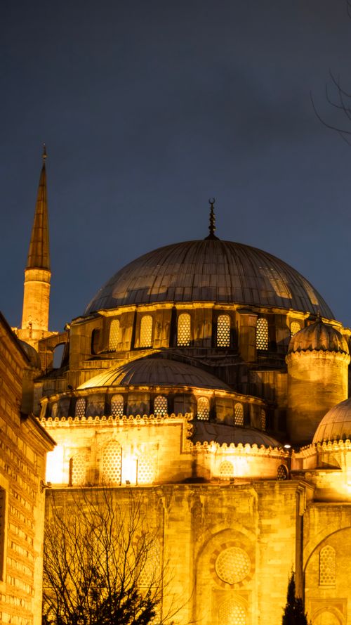 Free A captivating night view of a historic mosque beautifully lit against the night sky. Stock Photo