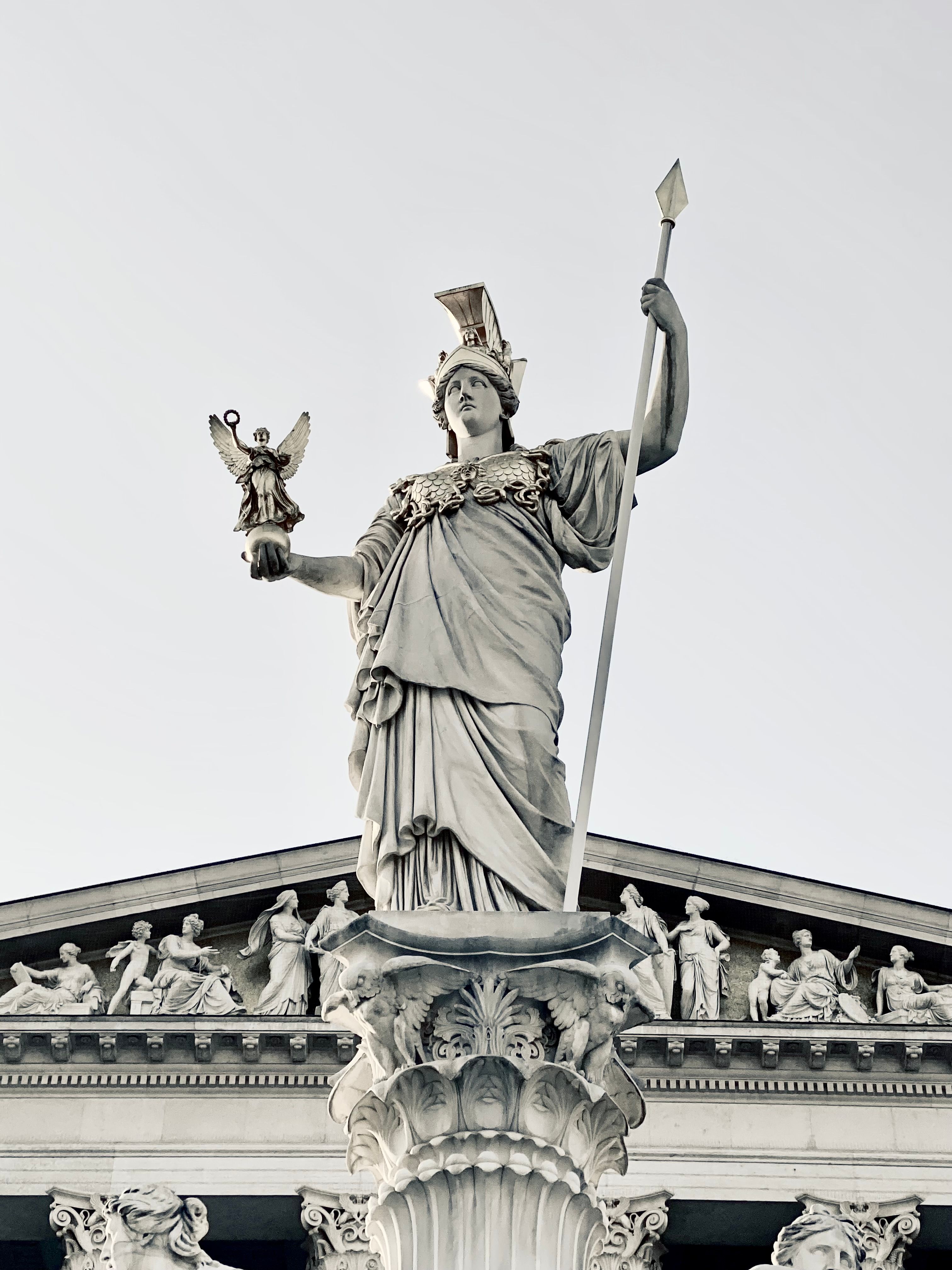 Close-up of Athena statue outside Austrian Parliament, Vienna.