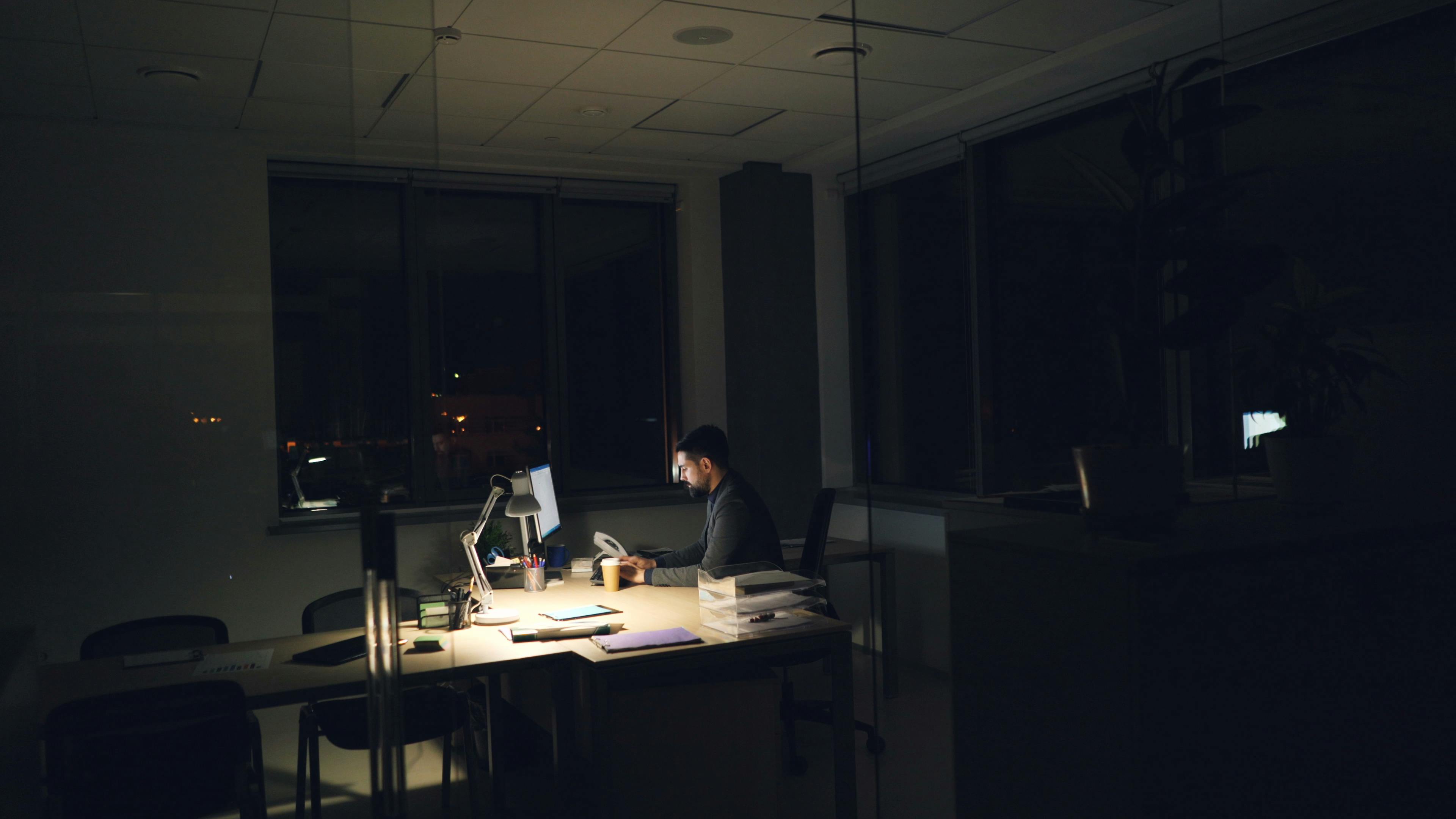 blogger working late night looking stressed