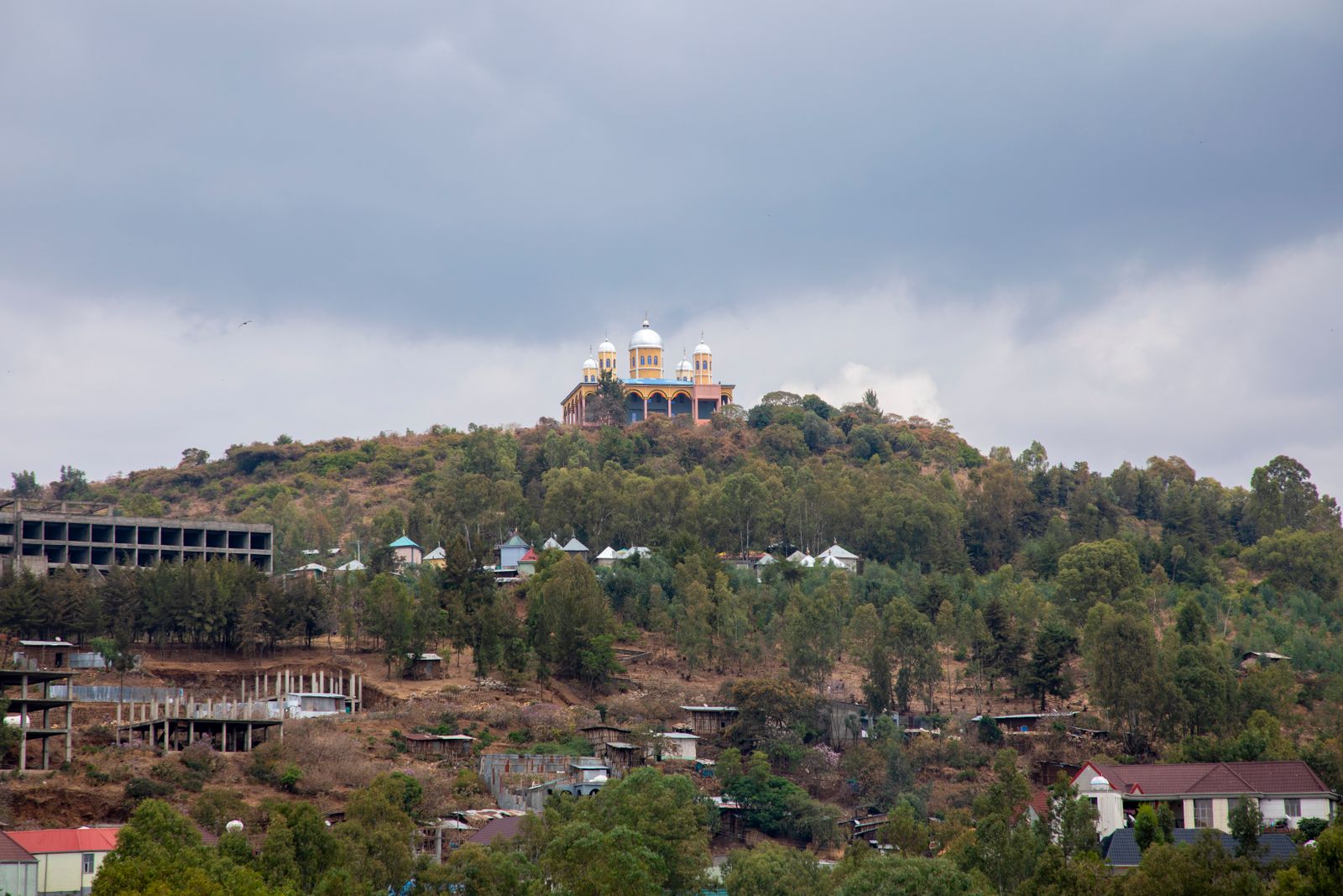 The historic city of Gondar, Ethiopia, nestled among green hills