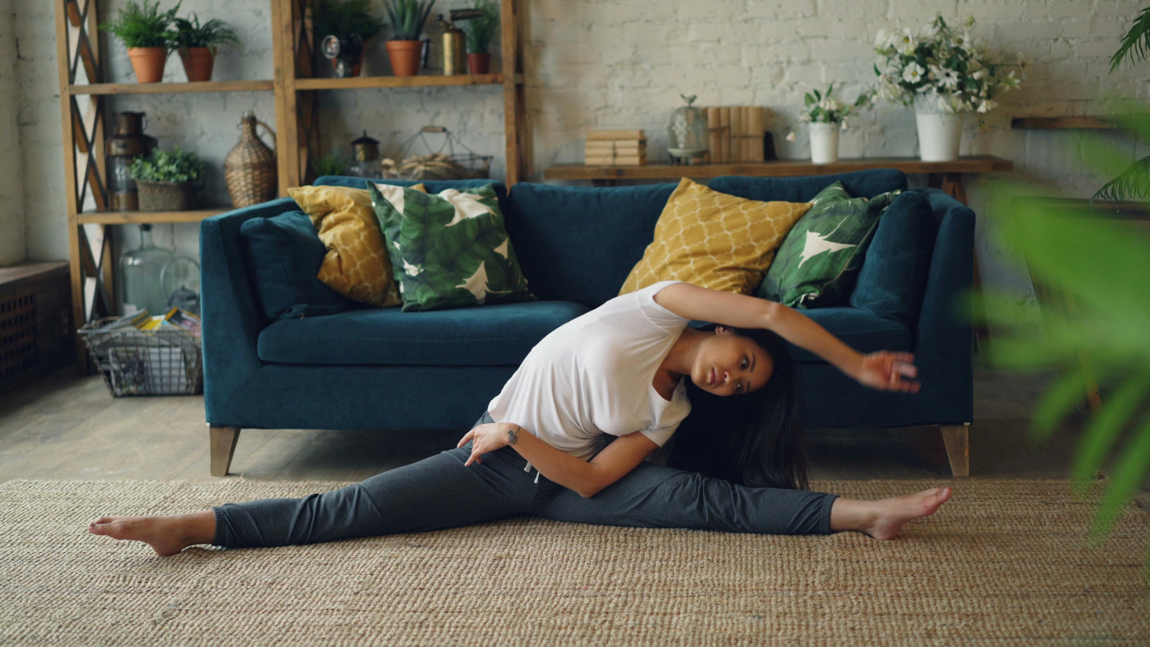 Stretching and smiling in sunlight