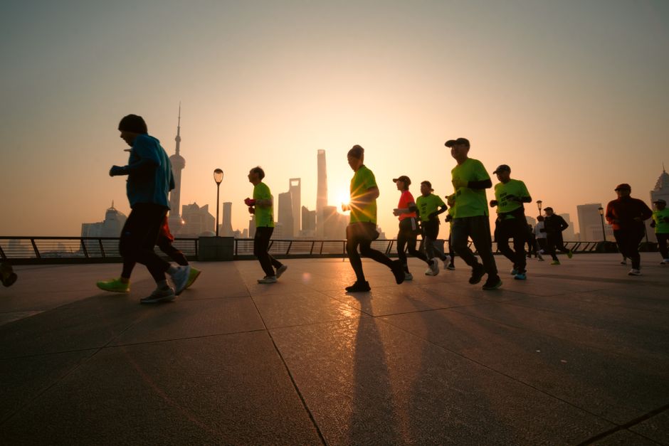 Run the Bund waterfront at dawn, Shanghai, China
