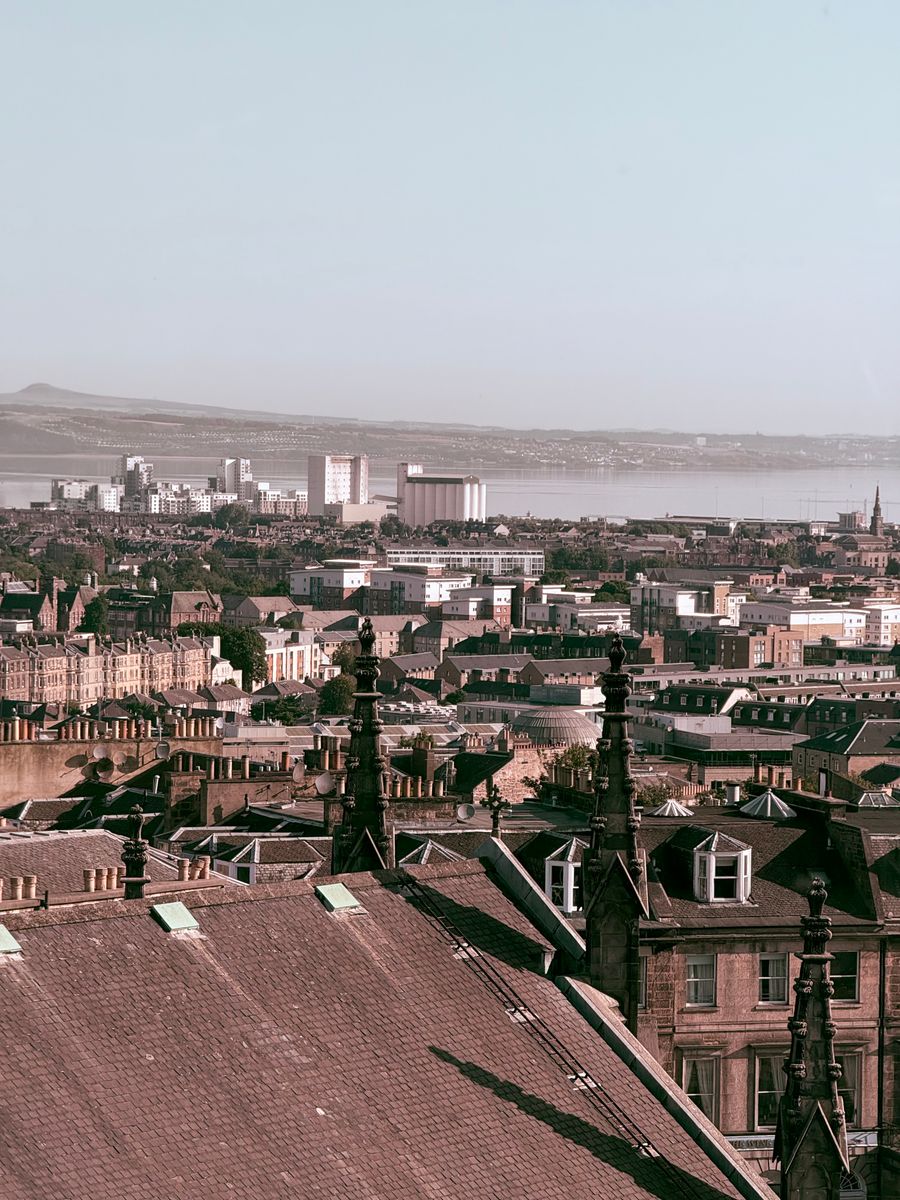 Edinburgh skyline beyond the Firth of Forth, with Fife on the opposite shore