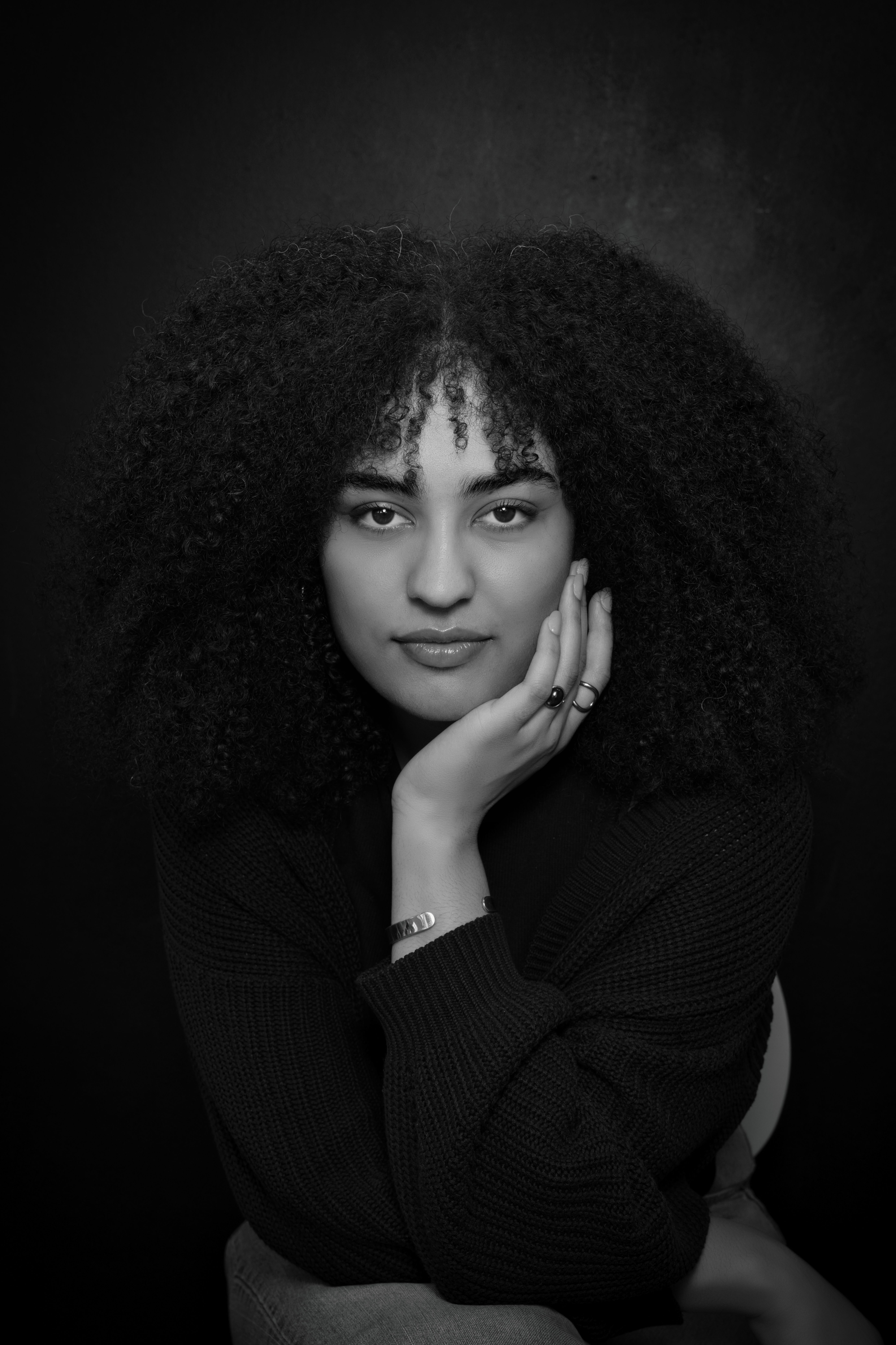 Elegant Black and White Portrait of Woman with Curly Hair · Free Stock ...