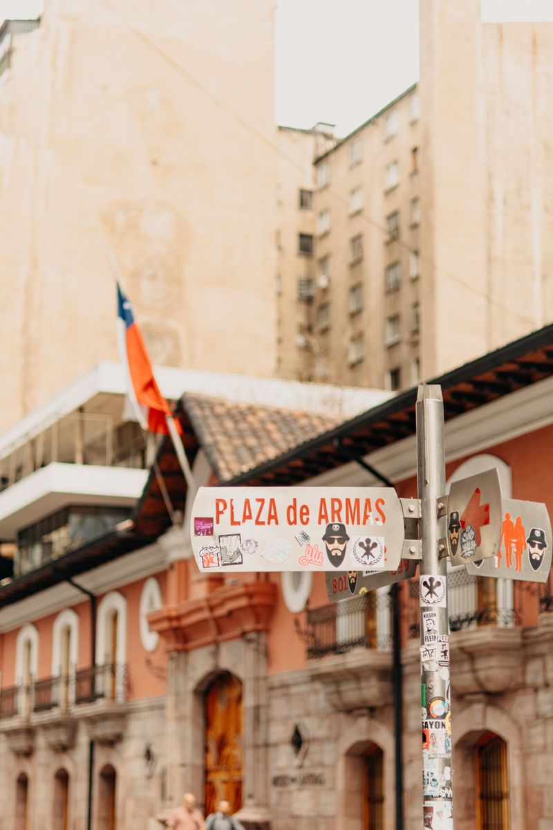 Plaza de Armas street sign in Santiago, Chile