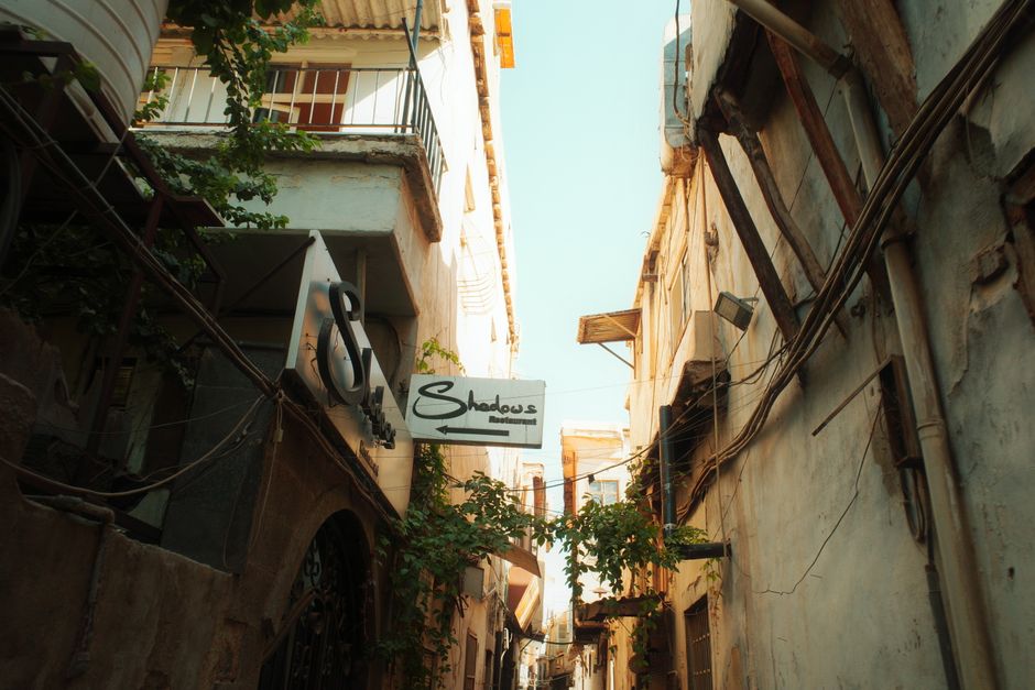 A glimpse into the historic architecture of an alley in Old Damascus, Syria.