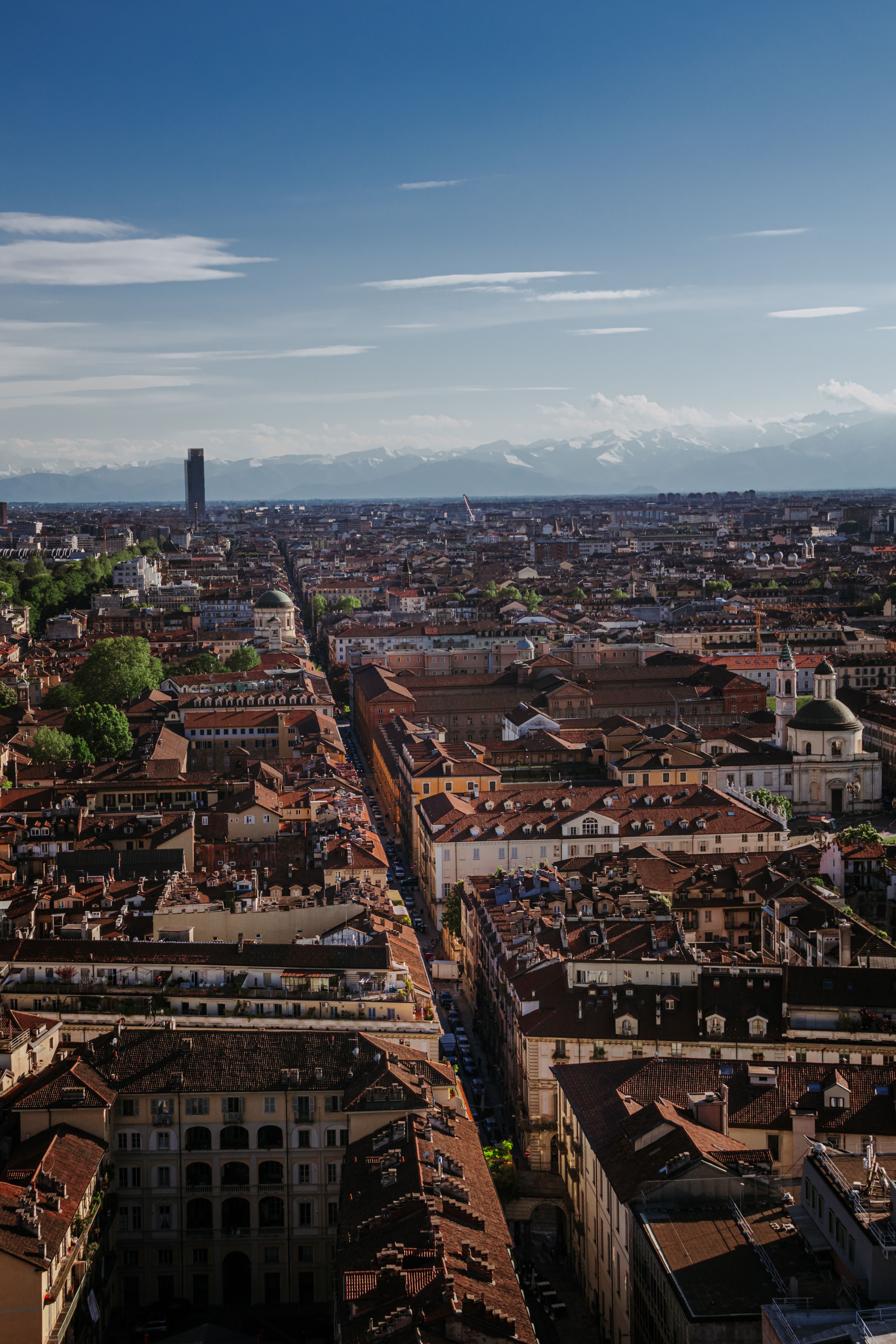 Aerial View of Turin Cityscape with Mountains · Free Stock Photo