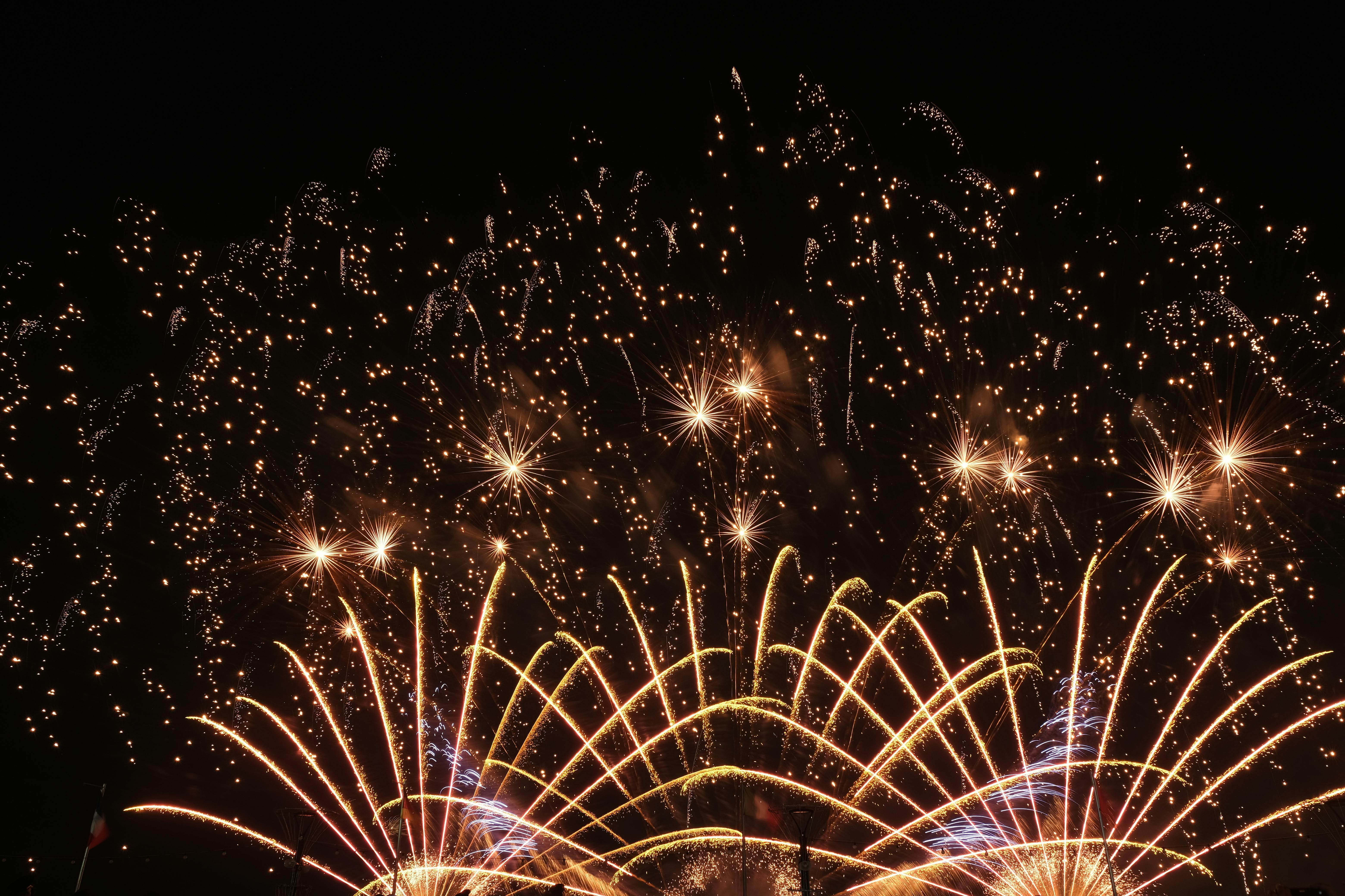 De franc Un espectacle enlluernador de focs artificials que il·luminen el cel nocturn amb colors vibrants. Foto d'estoc