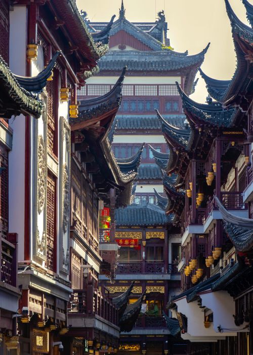 Free Beautiful view of traditional Chinese architecture in Shanghai, showcasing intricate roof designs. Stock Photo