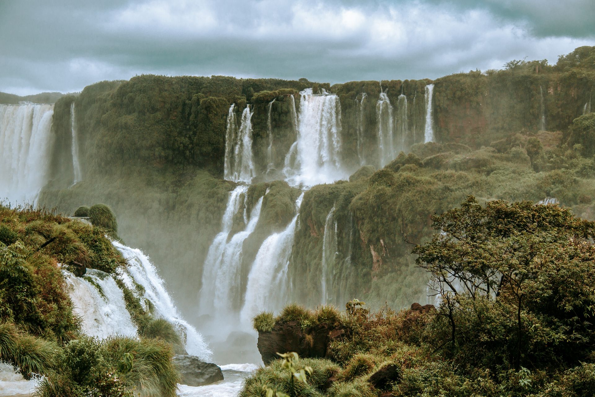 Waterfalls Under Cloudy Sky
