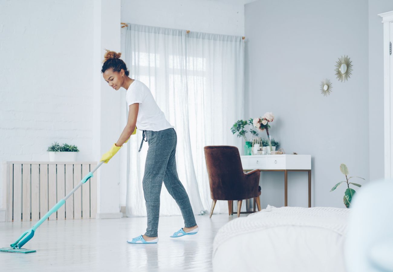 Cleaner in a bright living room