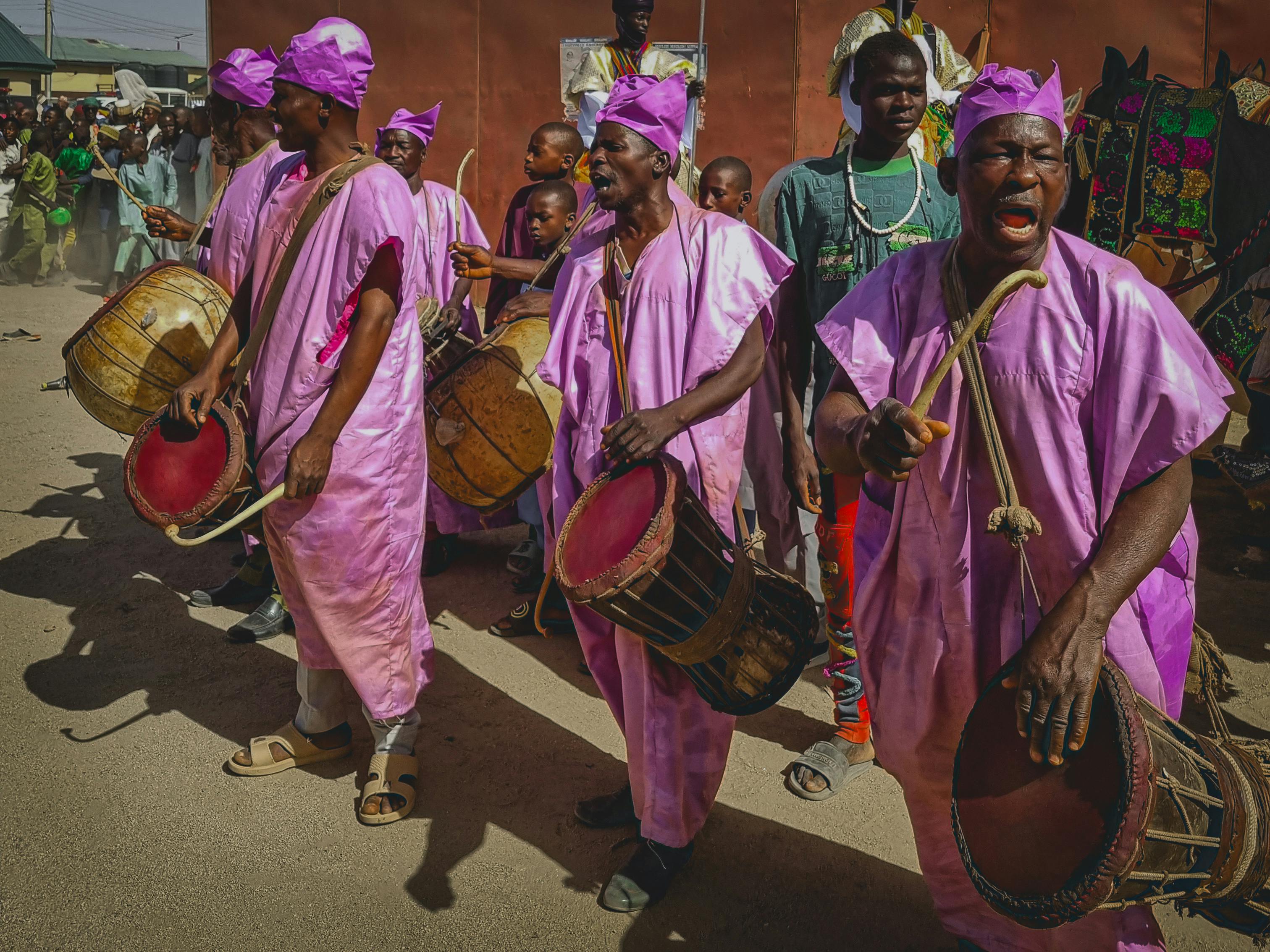 traditional Ewe drummers performing at a cultural festival in Volta Region