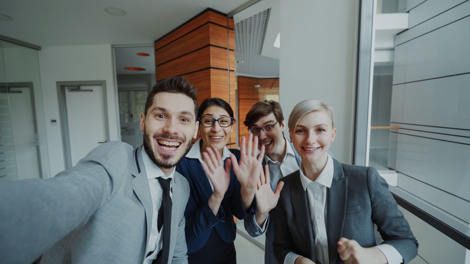Happy office team collaboration scene 44