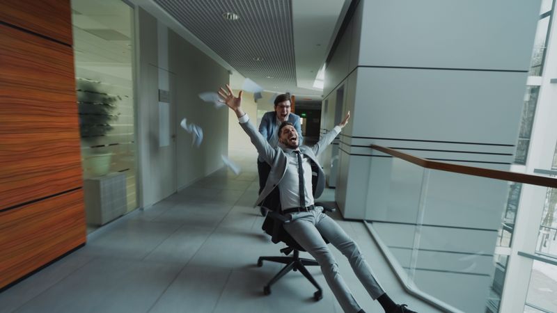 office chairs lined up for a hallway race