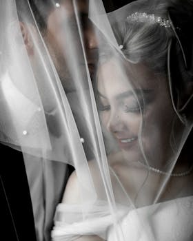 An elegant bridal portrait with a focus on the bride's serene expression under the veil.