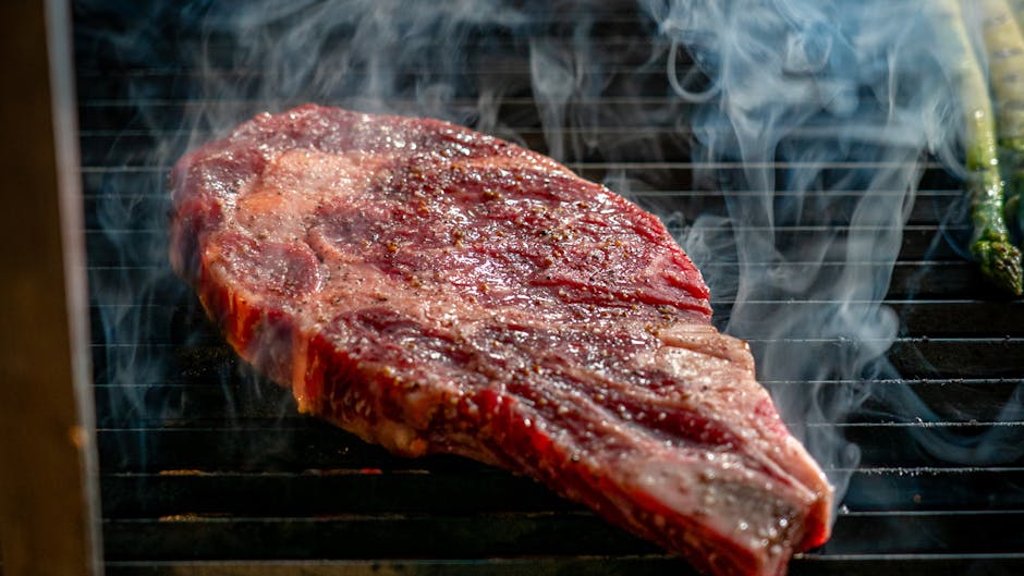 How Sous Vide Precision Cookers Anova and Joule Cook Steak to Perfect Temperature Close-up of a juicy steak sizzling on the grill with visible smoke, perfect for barbecue enthusiasts.