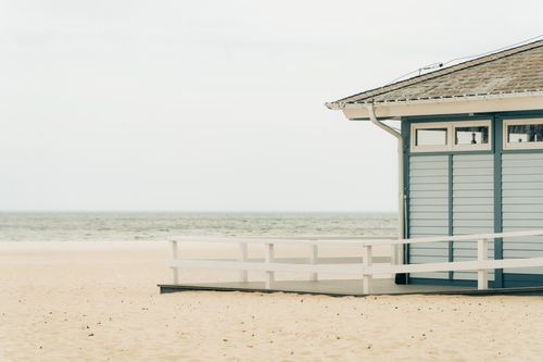 Free Tranquil view of a beach hut by the Baltic Sea coast in Gdynia, Poland. Stock Photo