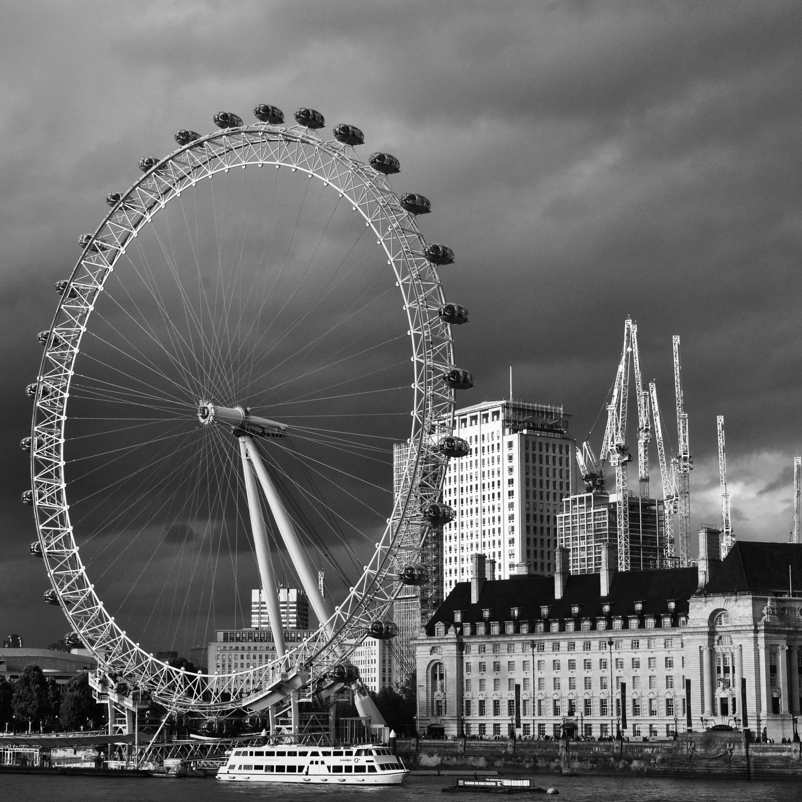 London Eye South Bank Landmark sold Riverside Tourist Attractions Black and White Photo Canvas or Glossy Print