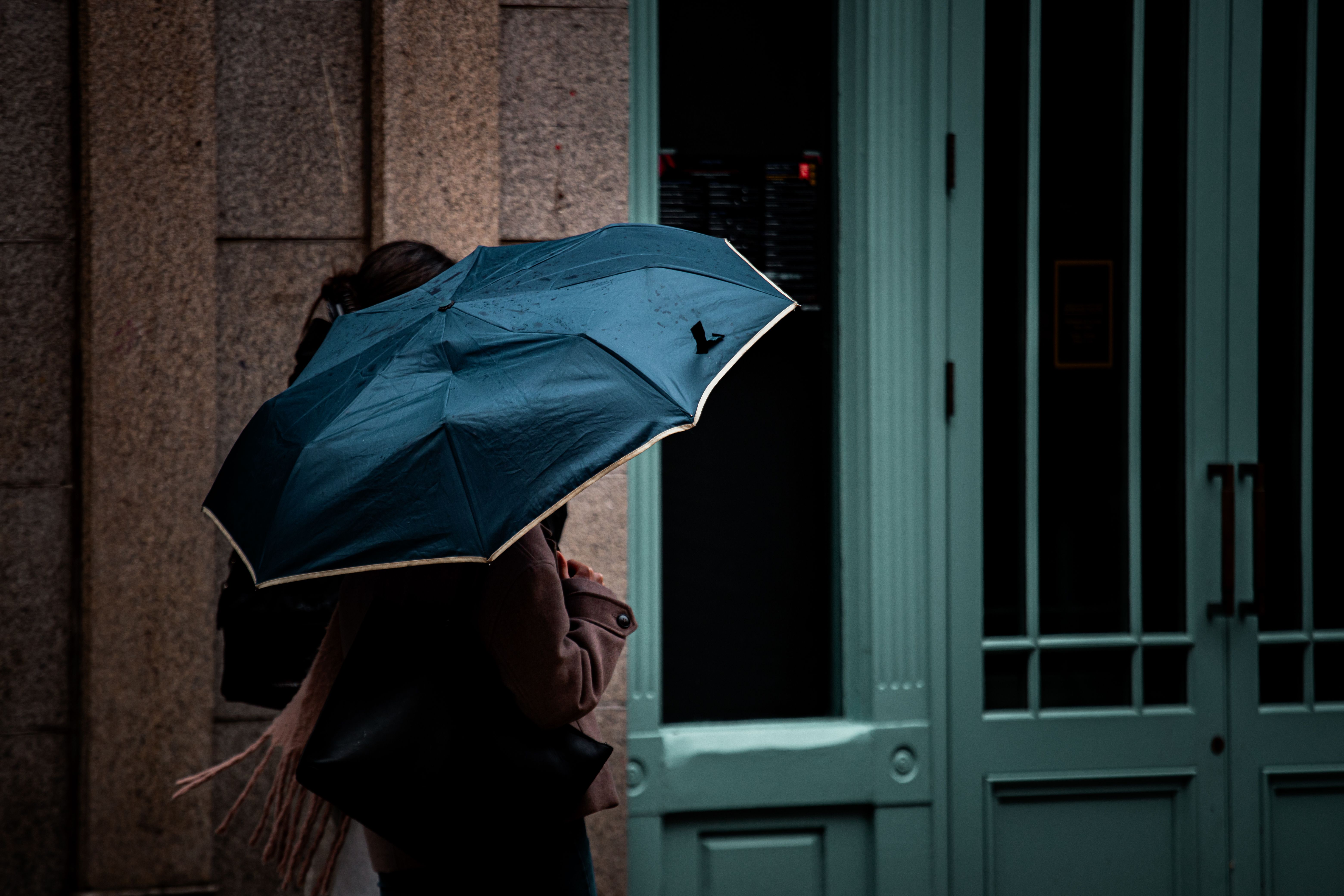 Person walking with an umbrella on a rainy day in Amsterdam, Netherlands
